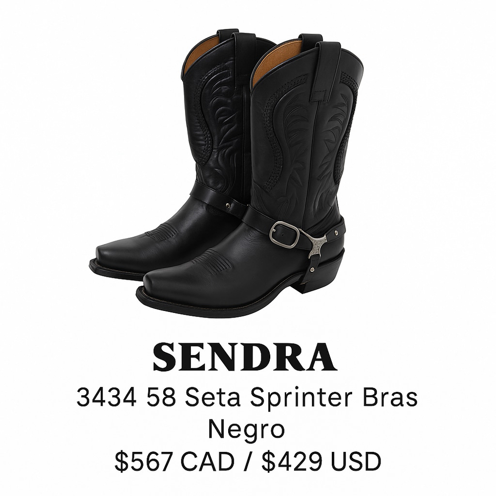 Sendra Black Leather Harness Western Boots 3434 58 Seta Sprinter Men US 10 / 44